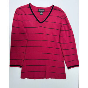 Style & Co, Sweater Top  Knit Blouse - V Neck - 3/4 Sleeve Size M - Red